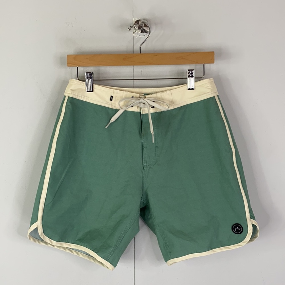 Rusty Green and Cream Men Swim Board Shorts